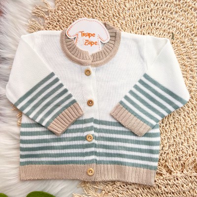 Conjunto de Linha Listras - Off White e Verde com Areia